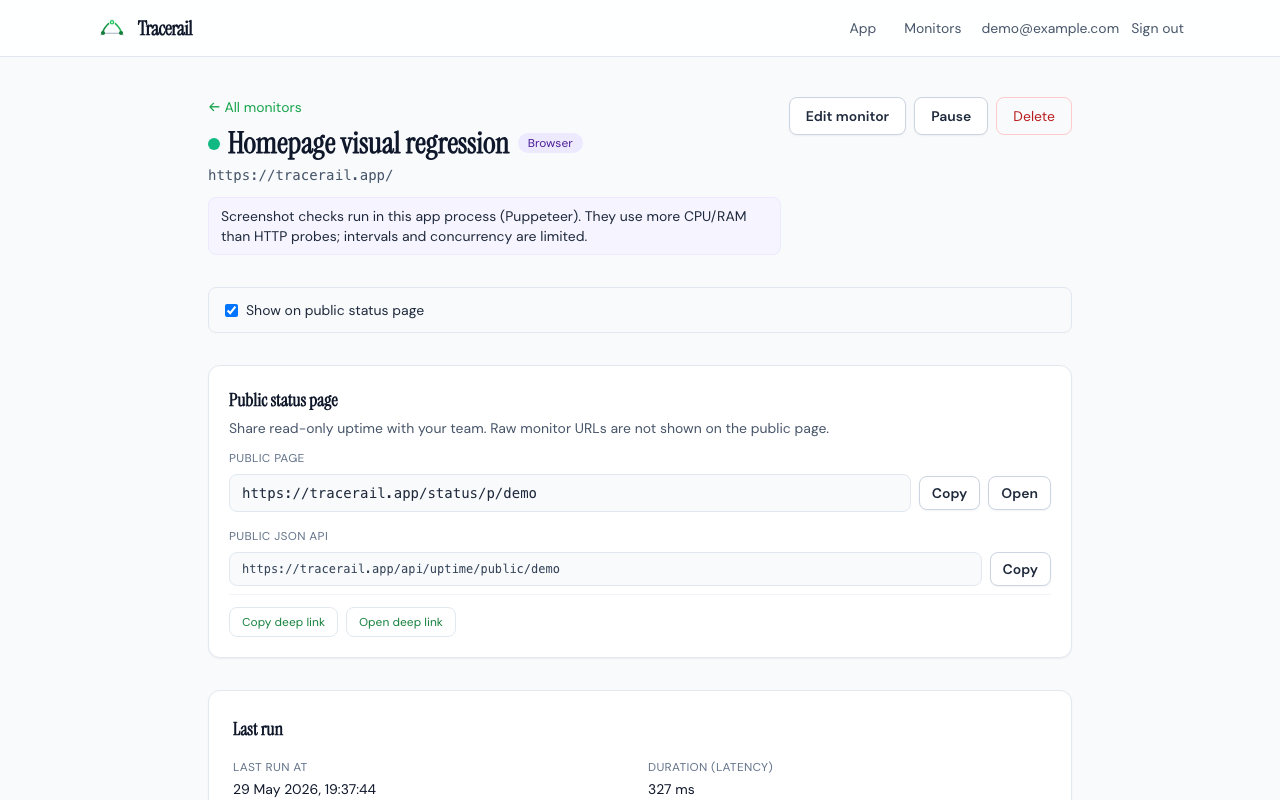 Latest browser screenshot from a check